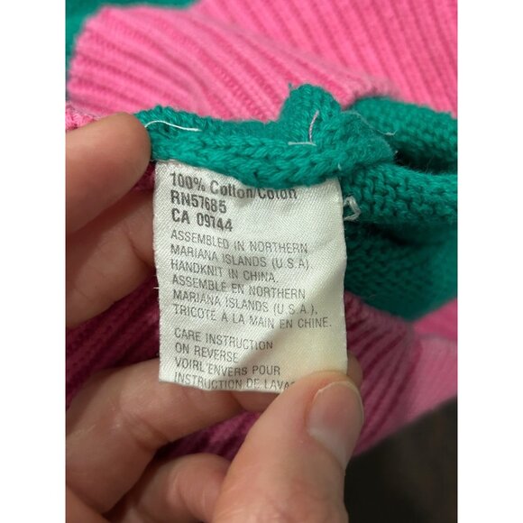 Vintage Lady LaMode Active Sportswear Pink Green White V Neck Sweater SZ Large - Picture 7 of 10